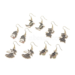 Alloy Enamel Dangle Earrings, Gothic Brass Drop Earrings for Women, Mix-shaped, Golden, Black, 42~48mm, Pin: 0.6mm(EJEW-JE04875)
