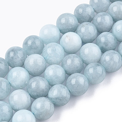 Natural Quartz Beads Strands, Dyed & Heated, Imitation Aquamarine Color, Round, Light Blue, 8.5x8mm, Hole: 1mm, about 46~48pcs/strand, 14.96 inch~15.35  inch(X-G-T129-02B-02)