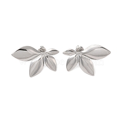 Non-Tarnish Leaf 304 Stainless Steel Stud Earrings for Women, Leaf, Leaf, 23x34.5mm(EJEW-L272-034P-04)