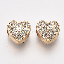 Golden Plated  Alloy European Beads, with Rhinestones, Large Hole Beads, Heart, Crystal, 11.5x11.5x6.5mm, Hole: 4.5mm(MPDL-S067-21)