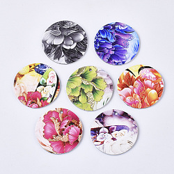 PU Leather Pendants, Double-Sided Flower Pattern, Flat Round, Mixed Color, 40.5x1.5mm, Hole: 2mm(FIND-T059-004)