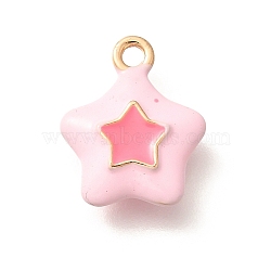 Brass Enamel Charms, Real 18K Gold Plated, Rack Plating, Lead Free & Cadmium Free, Long-Lasting Plated, Star Charm, Pearl Pink, 14x11.5x4mm, Hole: 1.5mm(KK-R212-16G-01)