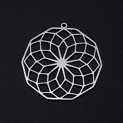 Non-Tarnish 201 Stainless Steel Filigree Charms, polygon with Flower, Stainless Steel Color, 35.5x34.5x1mm, Hole: 1.6mm(STAS-T049-T693-1)