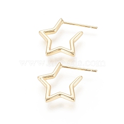 Brass Stud Earrings, Long-Lasting Plated, Star, Real 18K Gold Plated, 14.5x14.5x2mm, Pin: 0.7mm(EJEW-F245-02G)