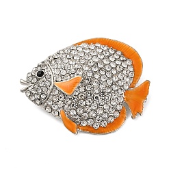 Zinc Alloy Crystal Rhinestone Resin Fish Brooch, Enamel Pins, Platinum, 37x47mm(JEWB-U010-01P-02)