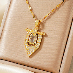 Fashionable Arrow Brass Cubic Zirconia Pendant Necklaces, Dapped Chain Necklace for Women, Golden, 15.75 inch(40cm)(LY1573-2)