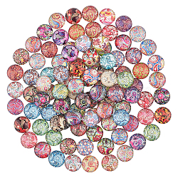 Glass Cabochons, Half Round/Dome with Flower, for Jewelry Making, Colorful, 12x4mm, 100pcs/box(GGLA-PH0006-05)
