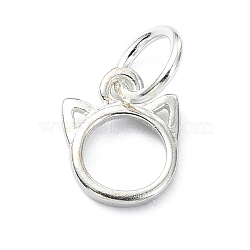 925 Sterling Silver Outline Cat Head Shape Charms, with Jump Rings & 925 Stamp, Silver, 8x7x1mm, Hole: 3.5mm(STER-M119-15S)