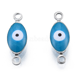 304 Stainless Steel Enamel Connector Charms, Stainless Steel Color, Horse Eye, Steel Blue, 14.5x5x3mm, Hole: 1.2mm(STAS-N092-179G)