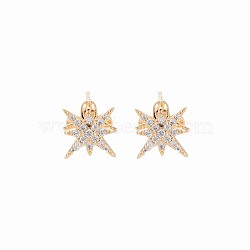 Brass Micro Pave Clear Cubic Zirconia Stud Earring Findings, for Half Drilled Beads, Nickel Free, Star, Real 18K Gold Plated, 10x10mm, Pin: 0.7mm, pin: 0.7mm(for half drilled beads)(KK-S364-139)