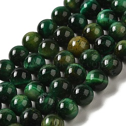 Dyed Natural Tiger Eye Beads Strands, Round, Dark Green, 8mm, Hole: 1.2mm, about 48pcs/strand, 15.55 inch(39.5cm)(G-G102-A01-03)