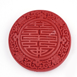 Cinnabar Beads, Carved Lacquerware, Flat Round, Red, 55mm in diameter, 15mm thick, hole: 1.8mm(CLB017Y)