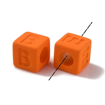 Rubberized Style Opaque Acrylic Beads, Square, Orange, 12x12x12mm, Hole: 7mm