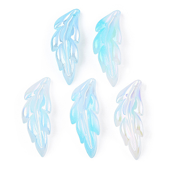 Transparent Acrylic Pendants, AB Color Plated, Feather Charm, Light Sky Blue, 40x14.5x5mm, Hole: 1.5mm, about 450pcs/500g