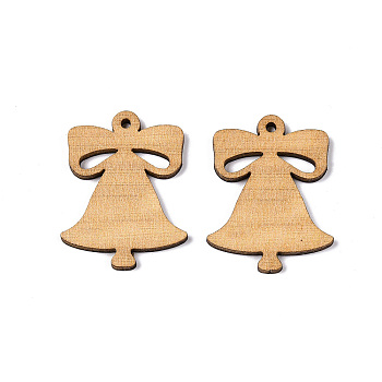 Printed Poplar Wood Pendants, Christmas Series, Christmas Bell, 35x26.5x2mm, Hole: 1.8mm