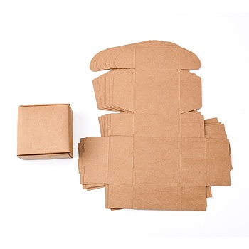 Kraft Paper Gift Box, Shipping Boxes, Folding Boxes, Square, BurlyWood, 8x8x4cm