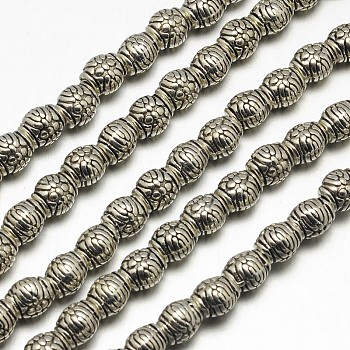 Tibetan Style Drum Alloy Bead Strands, Lead Free & Cadmium Free & Nickel Free, Antique Silver, 6x6mm, Hole: 2mm, about 34pcs/strand, 8 inch