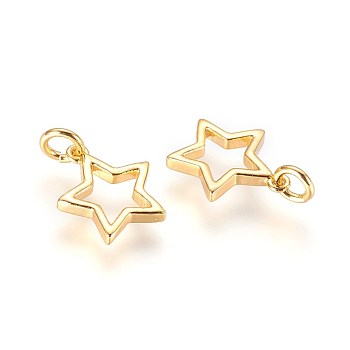 Brass Charms, with Jump Ring, Star, Golden, 14x12x2mm, Hole: 3mm