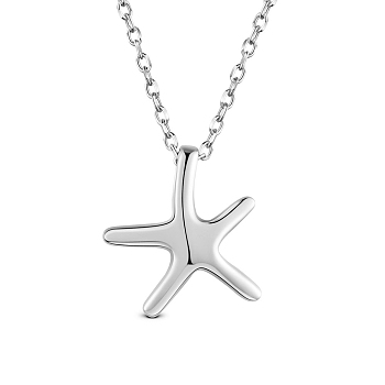 SHEGRACE Rhodium Plated 925 Sterling Silver Pendant Necklaces, with 925 Stamp, Starfish/Sea Stars, Platinum, 15.75 inch(40cm)