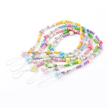 Colorful Acrylic Beaded Mobile Straps, Telephone Jewelry, with Brass Beads and Nylon Thread, Butterfly, Mixed Color, 25.2cm
