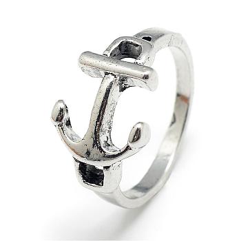 Alloy Finger Rings, Anchor, Size 8, Antique Silver, 18mm