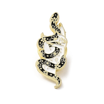 Snake & Flower Enamel Pins, Totem Badge, Golden Alloy Brooch for Backpack Clothes, Black, 30.5x12x1.5mm
