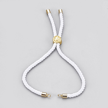 Cotton Cord Bracelet Making, with Brass Findings, Flat Round with Tree of Life, Real 18K Gold Plated, White, 8-5/8 inch(22cm), Hole: 2mm