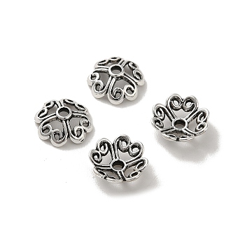 Tibetan Style Alloy Bead Caps, Cadmium Free & Lead Free, Flower, Antique Silver, 8x3mm, Hole: 1.2mm, about 4761pcs/1000g