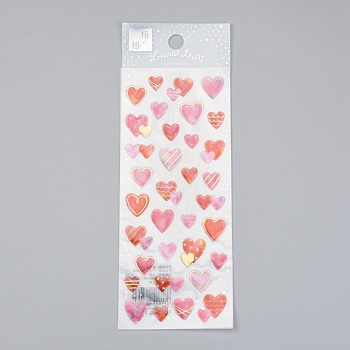 Epoxy Resin Sticker, for Scrapbooking, Travel Diary Craft, Heart Pattern, Pink, 1~1.8x0.95~1.7cm