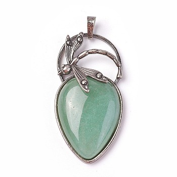 Natural Green Aventurine Pendants, with Brass Findings, teardrop, Antique Silver, 52~53x27x10~11mm, Hole: 8x5mm