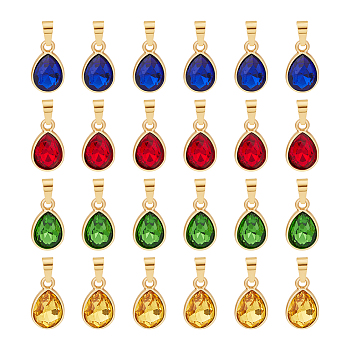 24Pcs 4 Color Faceted Glass Pendant, with Golden 304 Stainless Steel Findings, Teardrop Charms, Mixed Color, 15x9x4.5mm, Hole: 6x3mm, 6Pcs/color