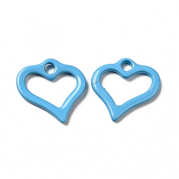 Spray Painted 201 Stainless Steel Charms, Heart Charm, Deep Sky Blue, 11.5x11x1.5mm, Hole: 1.6mm