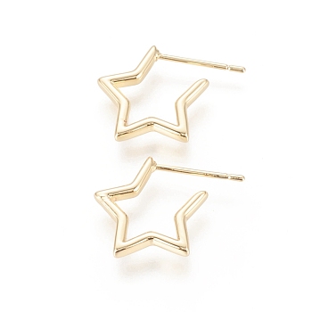 Brass Stud Earrings, Long-Lasting Plated, Star, Real 18K Gold Plated, 14.5x14.5x2mm, Pin: 0.7mm