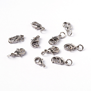 Brass Lobster Claw Clasps with Jump Rings, Lead Free & Nickel Free, Platinum, 10x5.5~6mm, Hole: 2mm