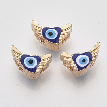 Light Gold Tone Alloy Beads, with Enamel, Heart and Evil Eye, Blue, 10x16x9mm, Hole: 3mm