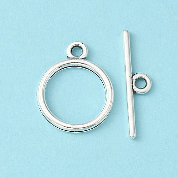 Tibetan Style Toggle Clasps, Lead Free and Cadmium Free, Ring, Antique Silver, Size: Ring: about 15mm in diameter, 2mm thick, hole: 2mm, Bar: 21mm long, hole: 2mm