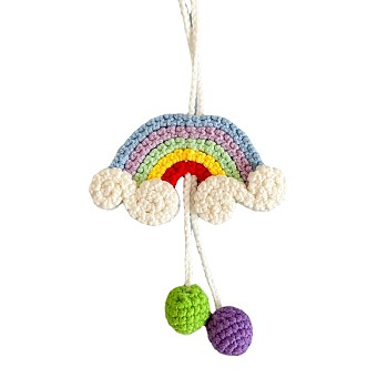 Handmade Macrame Cotton Crochet Rainbow Pendant Decorations, for Car Mirror Hanging Accessories, Colorful, 270x100mm