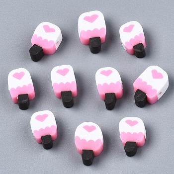 Handmade Polymer Clay Beads, Ice Cream, Pearl Pink, 11~12.5x7~8x4mm, Hole: 1.5mm