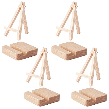 Wooden Easels & Beech Wood Mobile Phone Holders, For Arts and Crafts DIY Painting Projects, Triangle, BurlyWood, 125x73x17mm, 8pcs/set
