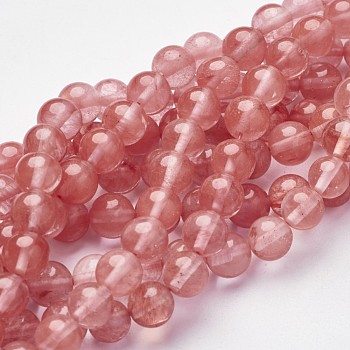Cherry Quartz Glass Beads Strands, Round, Salmon, 8mm, Hole: 1mm, about 46pcs/strand, 15.2 inch