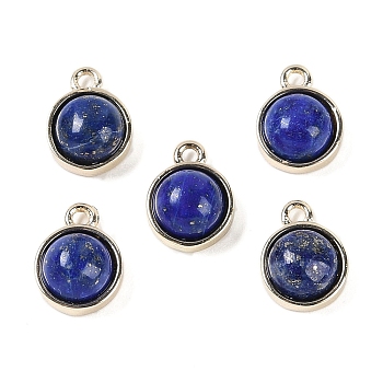 Natural Lapis Lazuli Pendants, with GoldenTone Rack Plating Brass, Flat Round, 9.8x7.5x4.3mm, Hole: 1.2mm