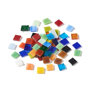 Mosaic Tiles Glass Cabochons, Flat Back Glass Square Cabochon Tiles, for DIY Crafts, Plates, Picture Frames, Flowerpots Supplies, Mixed Color, 10x10x2~3mm, about 1000pcs/1000g
