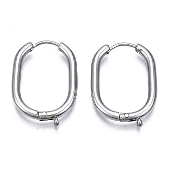 316 Surgical Stainless Steel Hoop Earrings Findings, with Vertical Loop, Oval, Stainless Steel Color, 25x17x2mm, Hole: 1mm, Pin: 0.8mm