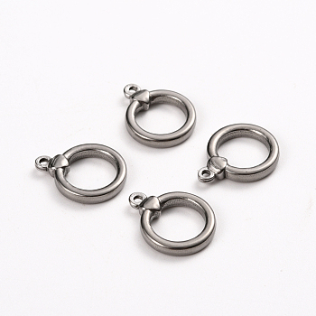 304 Stainless Steel Toggle Clasps Parts, Ring, Stainless Steel Color, 18x14x3mm, Hole: 1.5mm, Inside: 10x10mm