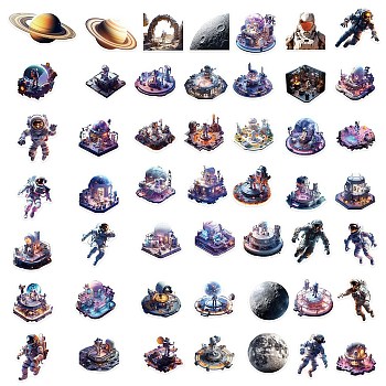 Space Themed PVC Self-Adhesive Astronaut Stickers, Waterproof Spaceman Decals, for Party Decorative Presents, Kid's Art Craft, Mixed Color, 30~60mm, 50pcs/set