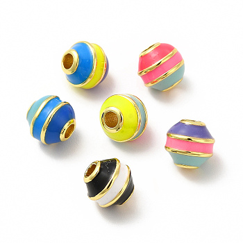 Brass Enamel Beads, Cadmium Free & Lead Free, Real 18K Gold Plated, Rondelle, Mixed Color, 7x7.5x7.5mm, Hole: 2.2mm