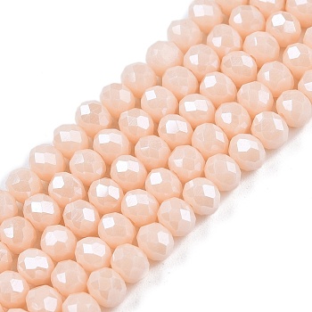 Electroplate Glass Beads Strands, Pearl Luster Plated, Faceted, Rondelle, Navajo White, 4x3mm, Hole: 0.4mm, about 113~115pcs/strand, 41~41.5cm