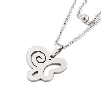 Stainless Steel Pendants Necklaces, Cable Chain Necklaces, Butterfly, 17.05 inch(43.3cm) Pendant: 16.5x18mm