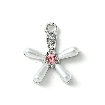 Alloy and Rhinestone Pendant, with Resin, Flower, Platinum, 17.5x15.5x3.5mm, Hole: 1.6mm