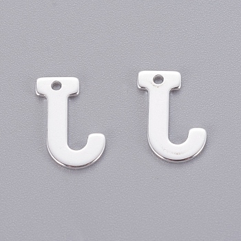 201 Stainless Steel Charms, Letter, Silver Color Plated, Letter.J, 11x8x0.7mm, Hole: 1mm